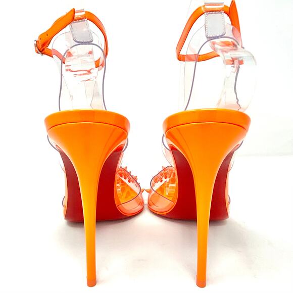 🔥 NWT Christian Louboutin Spikoo 100 Neon Fluo Orange PVC Spiked Heels 38.5 - Picture 6 of 13